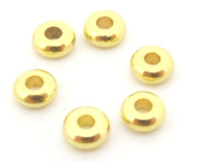 100 חרוזי מתכת מוזהבים ,2X4ממ, חור 1.2ממ