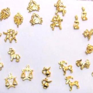 24 יח' (12 זוגות) תליוני מתכת מצופה זהב, גלגל המזלות, 12-25ממ