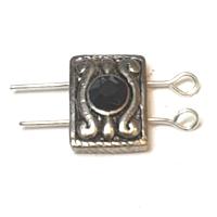 6 חרוזי מתכת 2 כניסות משובץ קריסטל שחור, 10.5X14ממ