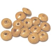 15 חרוזי עץ פחוסים, 14ממ, חום בהיר